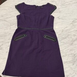 Purple Cap Sleeve Dress with Black Leather Trim